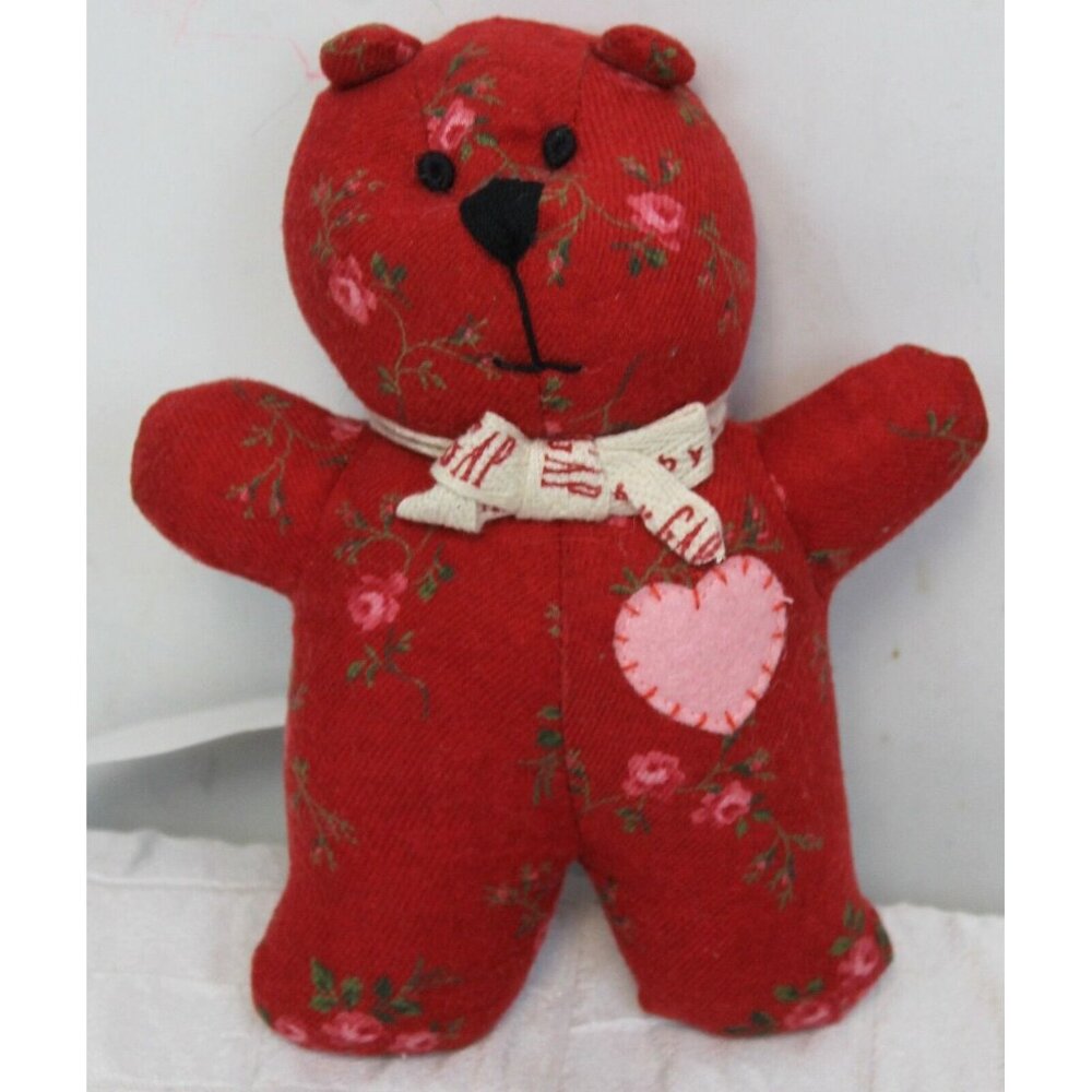VTG 1998 Baby Gap Kids Red Rattle Bear Plush Flowers Floral Calico NEW with Tag